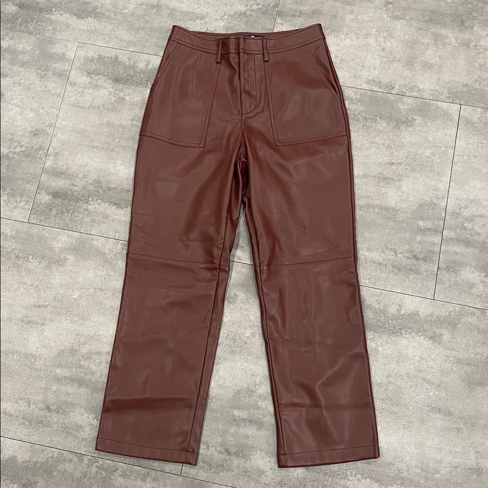Size medium 7 for all mankind, faux leather, rich brown burgundy pants